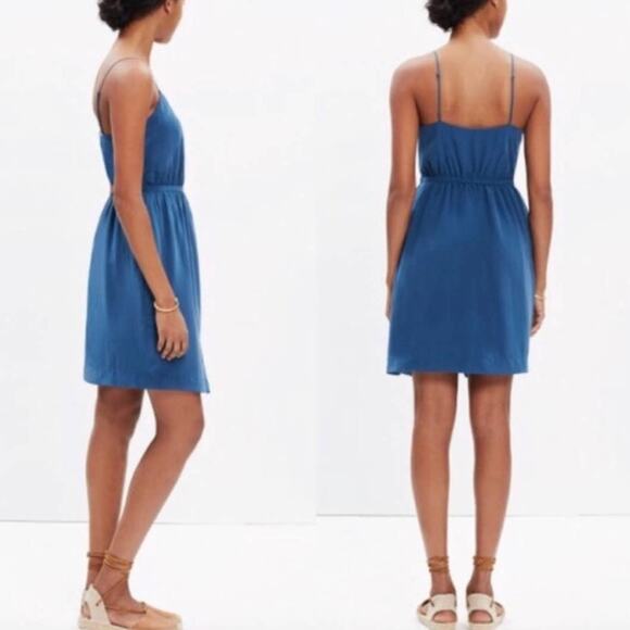 Madewell Navy Blue Sleeveless Casual Mini Dress Size 2 Small Silk Asymmetrical - Picture 2 of 7